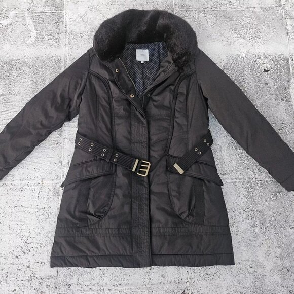 Next Women Jacket Winter Warm Long Coat Faux Fur Collared W Belt Size 12UK - Picture 12 of 12